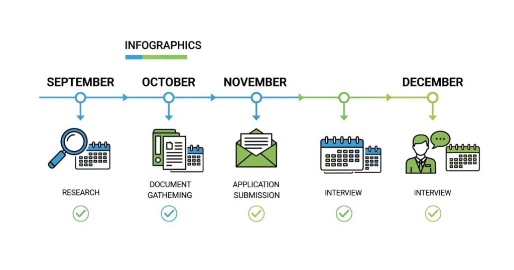 Cambridge Scholarship application timeline infographic showing key deadlines for Nigerian students