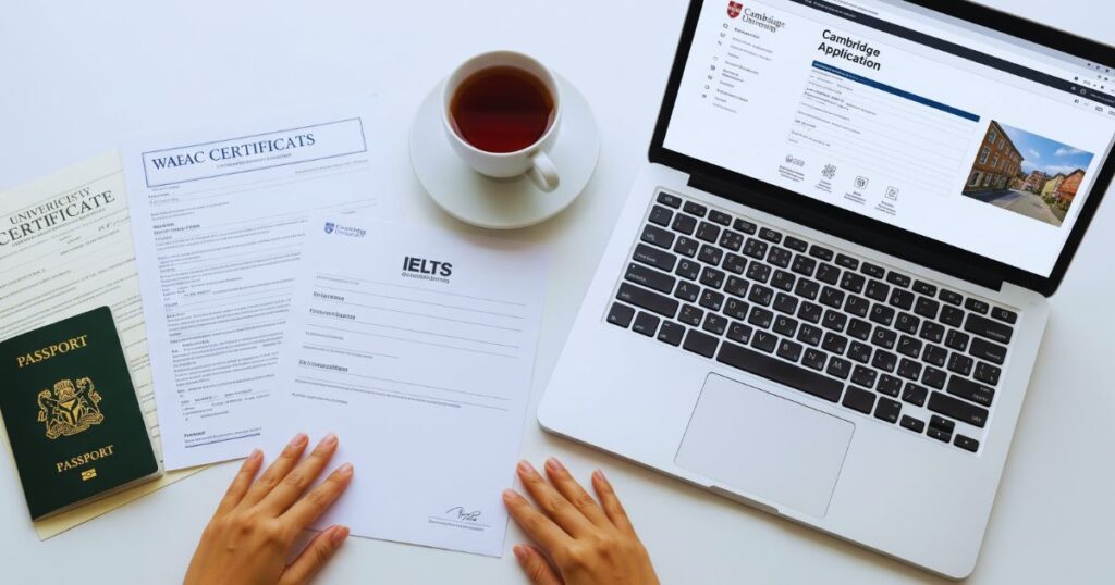 Essential documents for Cambridge Scholarship application including Nigerian academic credentials and test scores