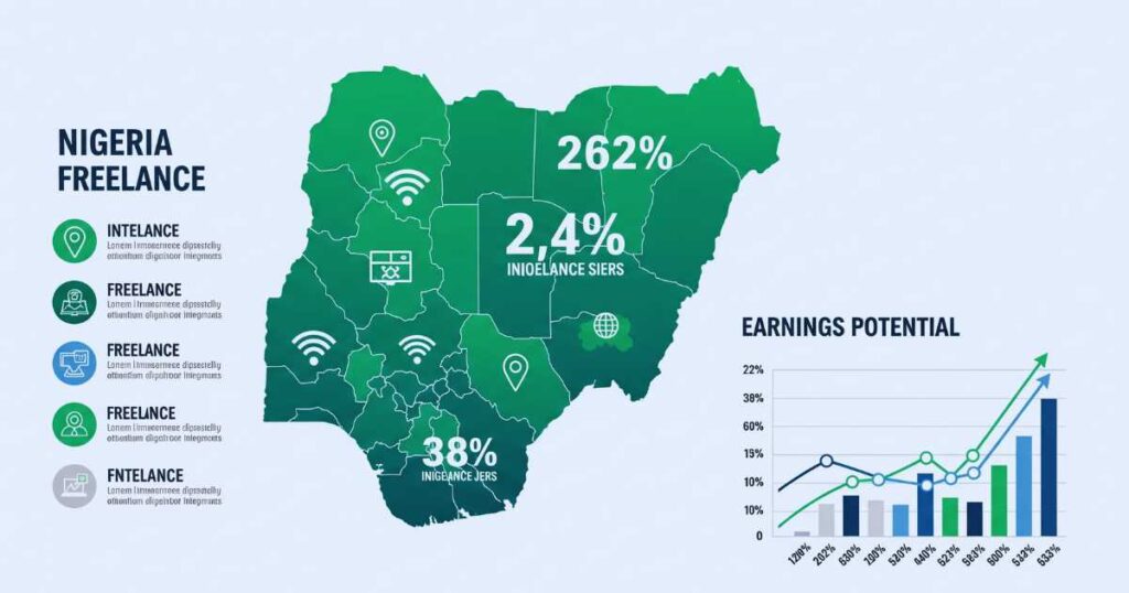 Infographic showing freelance work opportunities growth statistics and earnings potential for Nigerians in 2025