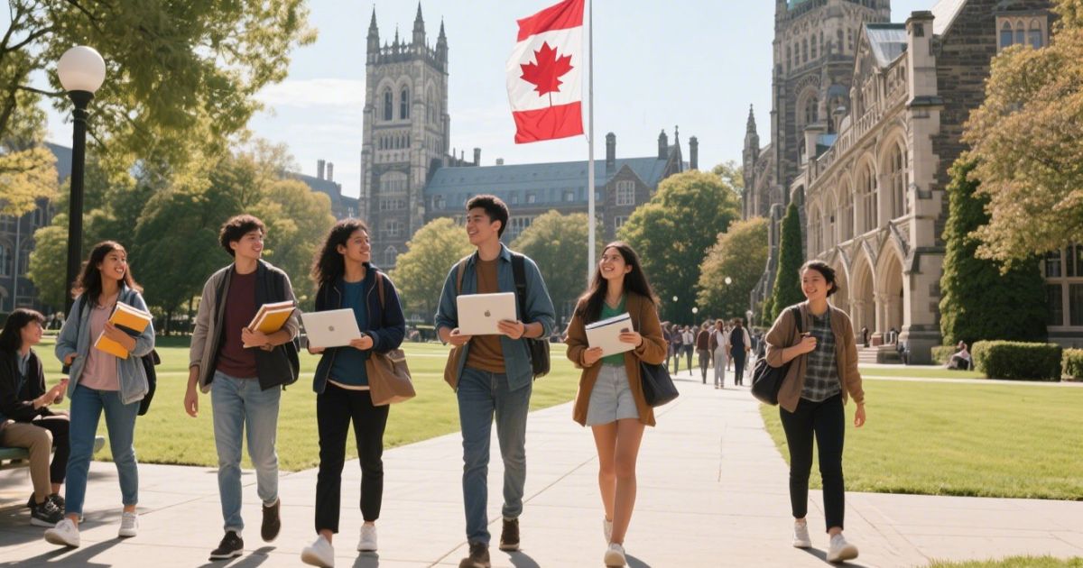 International students studying at Canadian university campus - scholarship opportunities in Canada