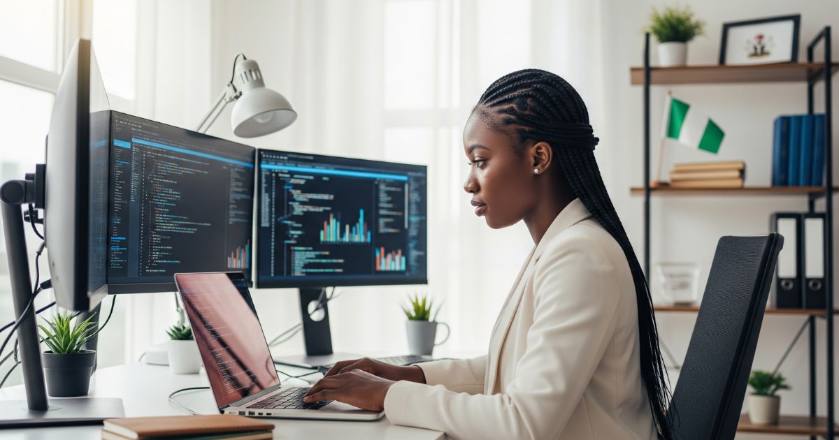 Nigerian professional working remotely from home office - remote jobs in Nigeria 2025