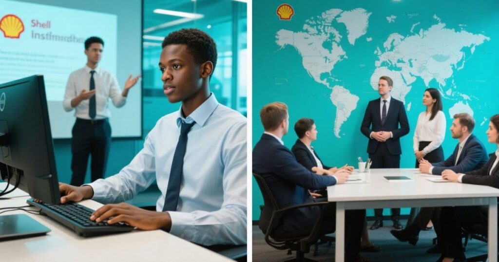 Nigerian student intern working internationally through Shell Intern Programmes rotation opportunities in Amsterdam office