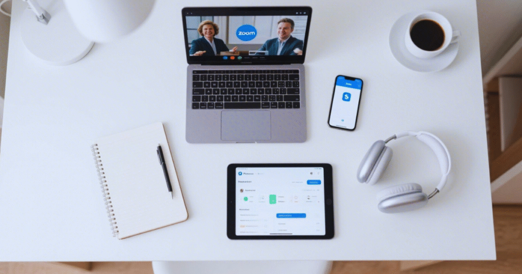 Virtual internship communication tools including video conferencing software, messaging apps, and project management platforms for remote work