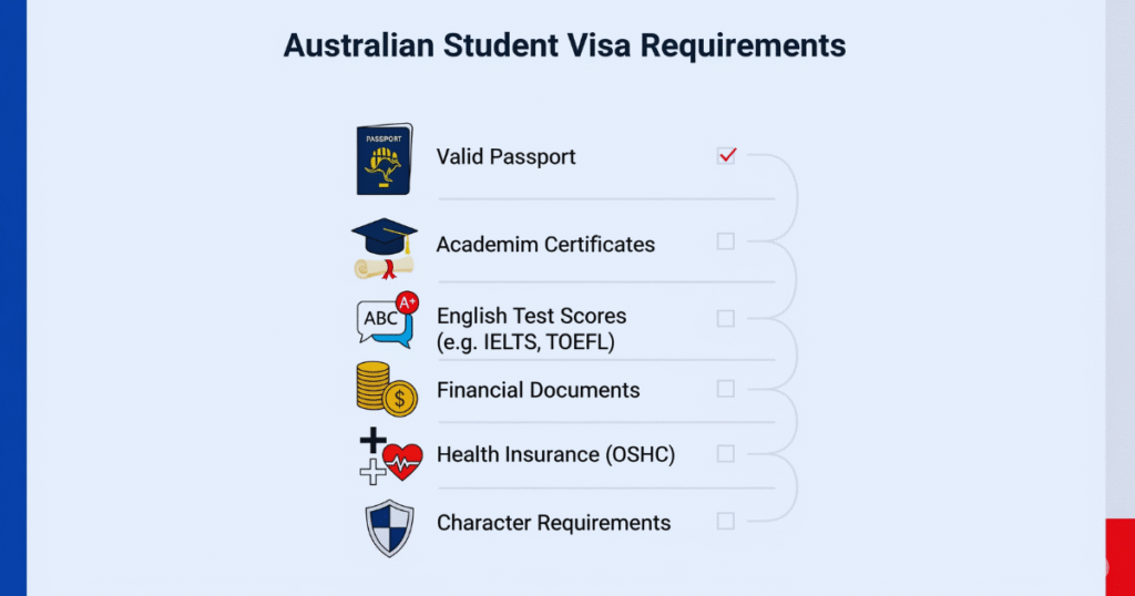 Australian Student Visa requirements checklist infographic for Nigerian students - complete visa application guide