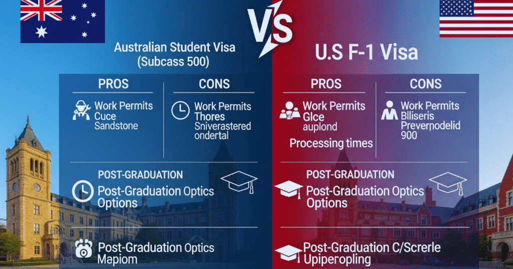 Australian Student Visa vs F-1 Visa comparison guide - choosing between Australia and US study options