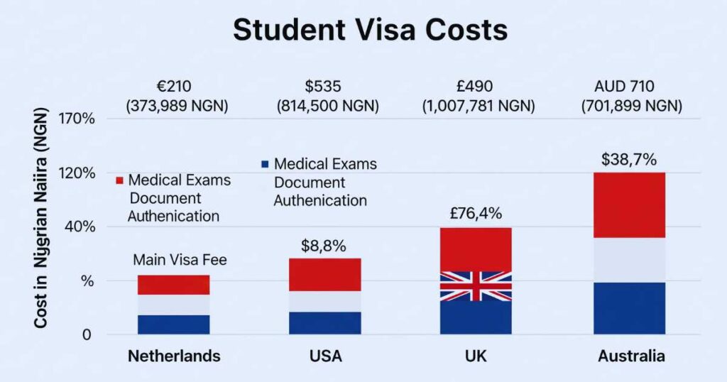 Dutch Student Visa costs comparison with USA, UK, and Australia student visas