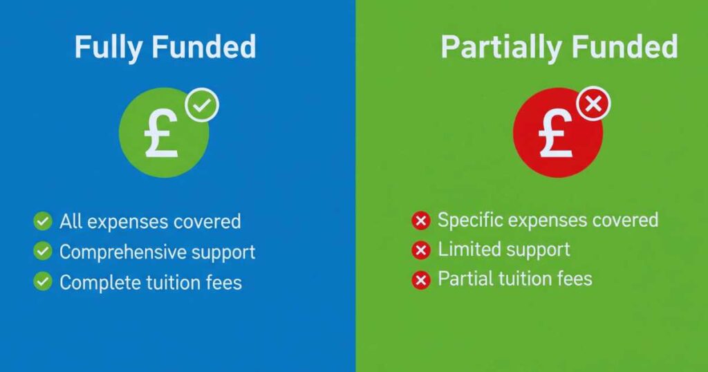 Fully funded vs partially funded Masters in the UK comparison chart for Nigerian students
