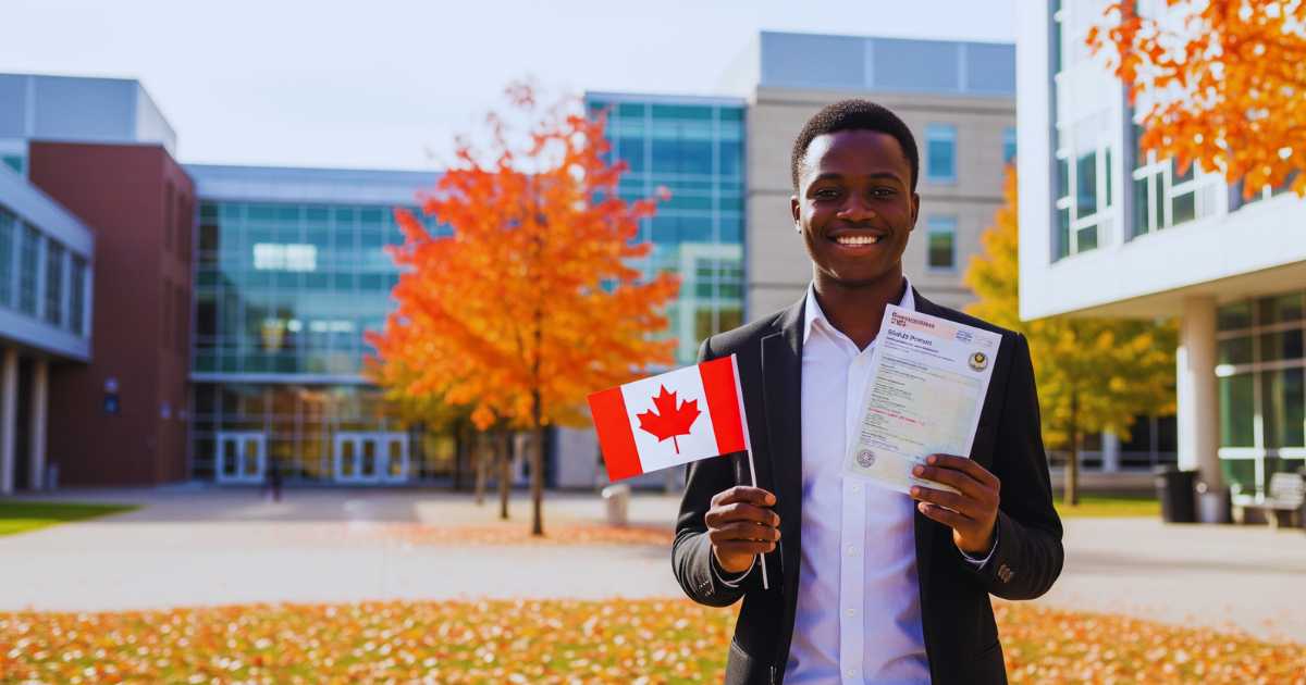 Nigeria student with Canada Student Visa documents at Canadian university campus