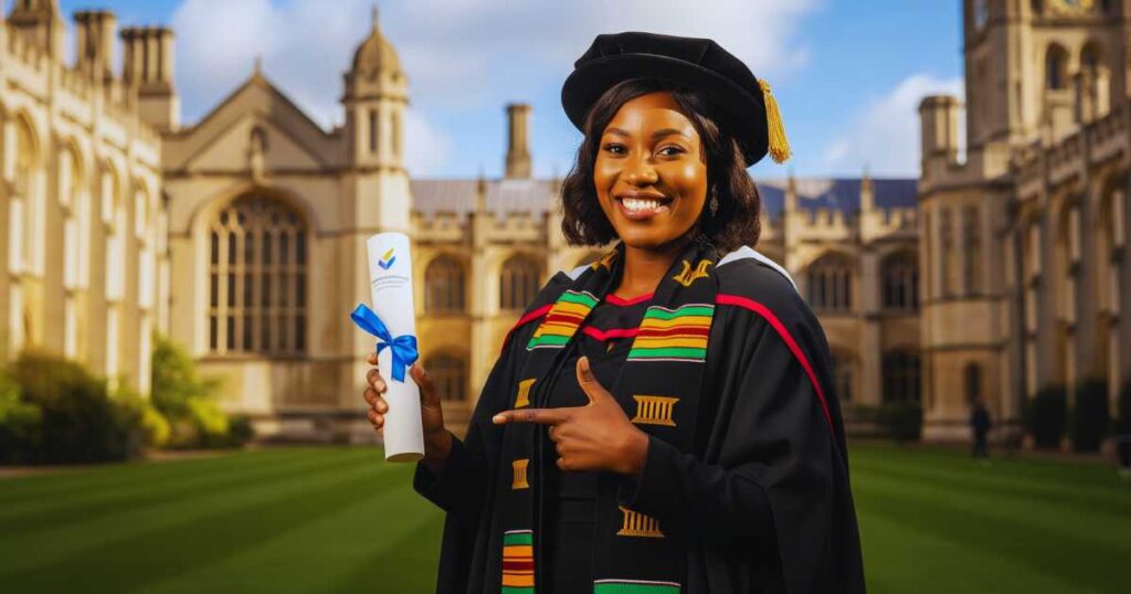 Nigerian student celebrating PhD funding success through Commonwealth scholarship program