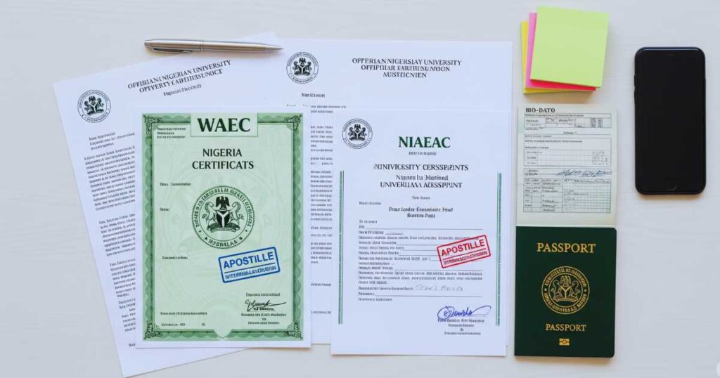 Required academic documents for Irish Student Visa application from Nigeria including WAEC certificates