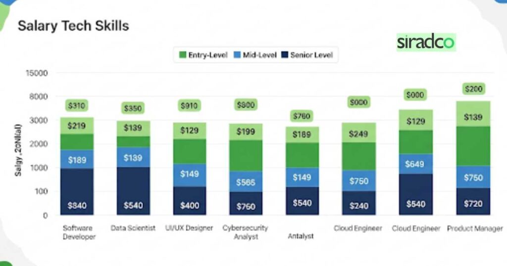 Salary comparison chart for highest paying tech skills in Nigeria by experience level