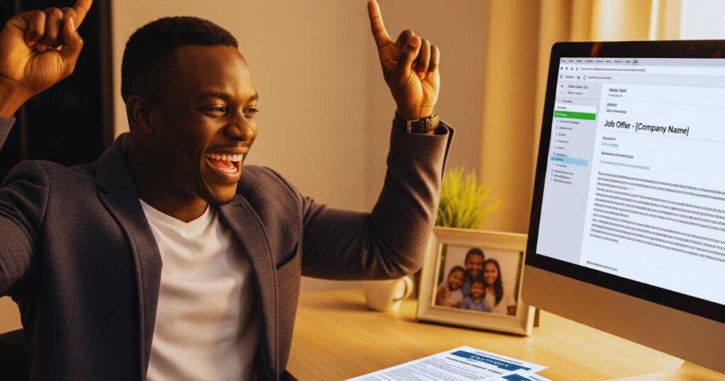 Successful Canada Remote Jobs application celebration for Nigerian professional